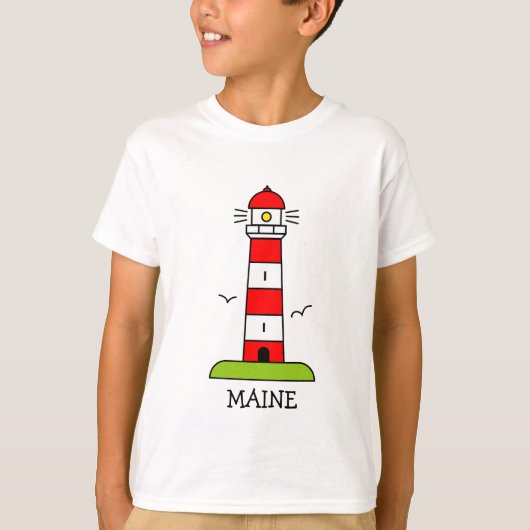 Nautische kinder kleding | cartoon vuurtoren Maine T-shirt (Voorkant)