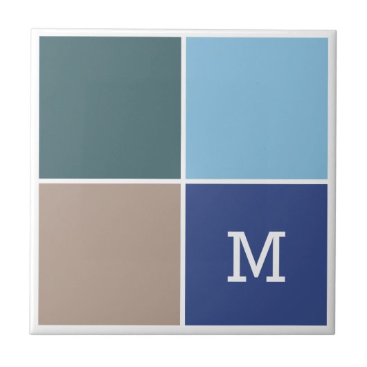 Nautische kleuren, aangepaste monogram keramische  tegeltje (Voorkant)