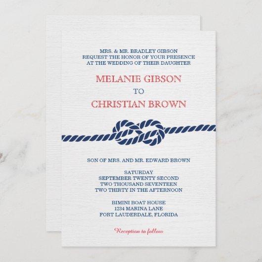 Nautische knoop bruiloft uitnodiging (Voorkant / Achterkant)