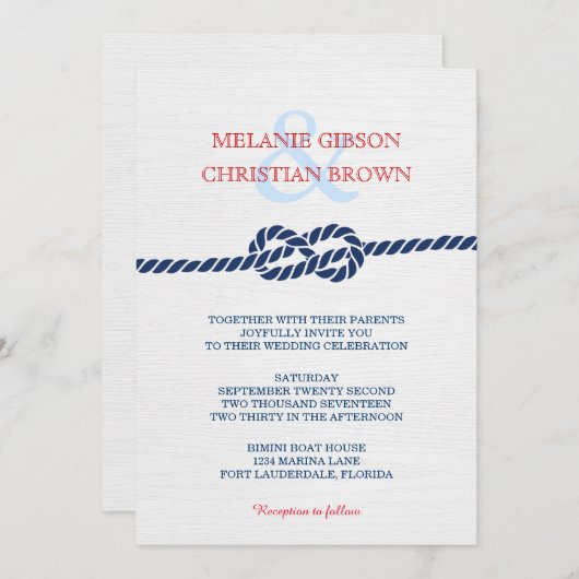 Nautische knoop bruiloft uitnodiging (Voorkant / Achterkant)