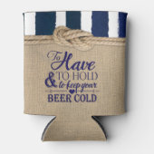 Nautische Knoop Burlap Navy Stripes Bruiloft Blikjeskoeler (Voorkant)