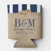 Nautische Knoop Burlap Navy Stripes Bruiloft Blikjeskoeler (Achterkant)