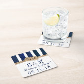 Nautische Knoop Burlap Navy Stripes Bruiloft Onder Kartonnen Onderzetters (Insitu)