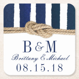 Nautische Knoop Burlap Navy Stripes Bruiloft Onder Kartonnen Onderzetters