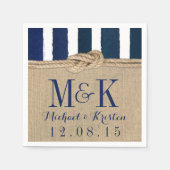 Nautische Knoop Burlap Navy Stripes Bruiloft Serve Servetten (Voorkant)
