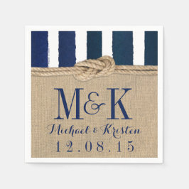 Nautische Knoop Burlap Navy Stripes Bruiloft Serve Servetten