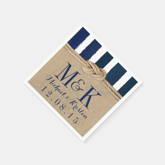 Nautische Knoop Burlap Navy Stripes Bruiloft Serve Servetten (Hoek)