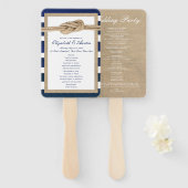 Nautische Knoop Burlap Navy Stripes Trouwprogramma Handwaaier (Voorkant en achterkant)