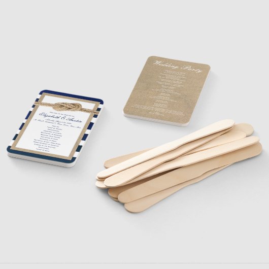 Nautische Knoop Burlap Navy Stripes Trouwprogramma Handwaaier (Niet-gemonteerd)