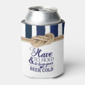 Nautische Knoop Waterverf Navy Stripes Bruiloft Blikjeskoeler (Blikje Voorkant)