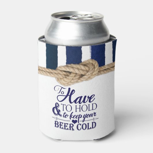 Nautische Knoop Waterverf Navy Stripes Bruiloft Blikjeskoeler (Blikje Voorkant)