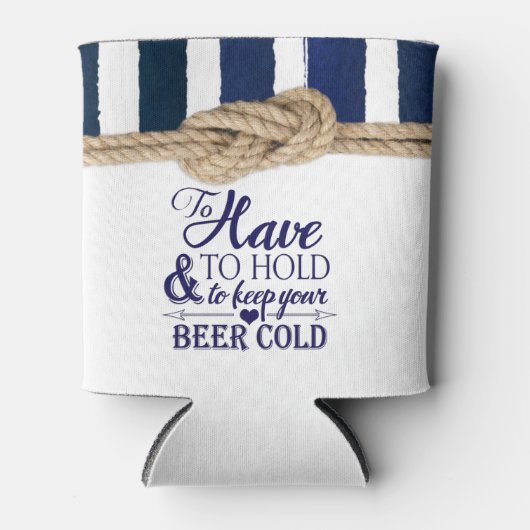 Nautische Knoop Waterverf Navy Stripes Bruiloft Blikjeskoeler (Voorkant)