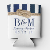 Nautische Knoop Waterverf Navy Stripes Bruiloft Blikjeskoeler (Achterkant)