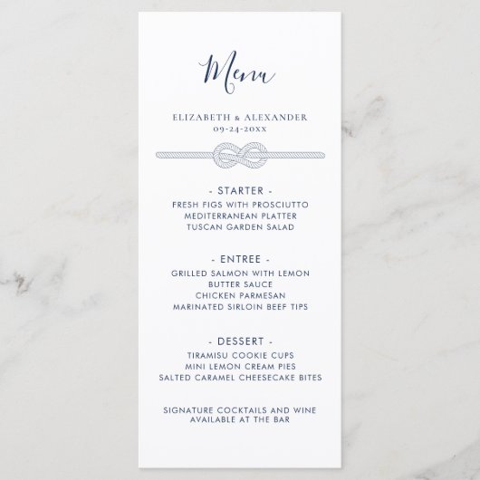 Nautische Knoop Witte Marine Repetitie Diner Menu (Voorkant)