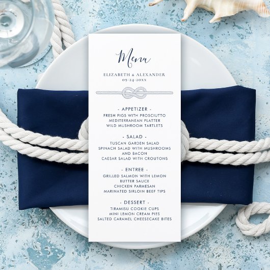 Nautische Knoop Witte Navy Bruiloft Menu