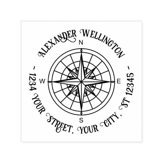 Nautische kompasroos #3 naam retouradres   zelfinktende stempel (Design)