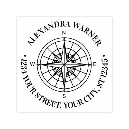 Nautische kompasroos #3 Naam retouradres Zelfinktende Stempel (Design)