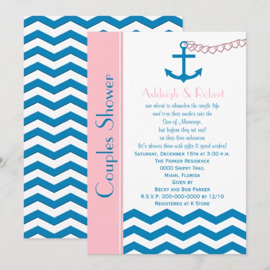Nautische Koppels Coed Bruiloft Douche Uitnodiging (Voorkant / Achterkant)