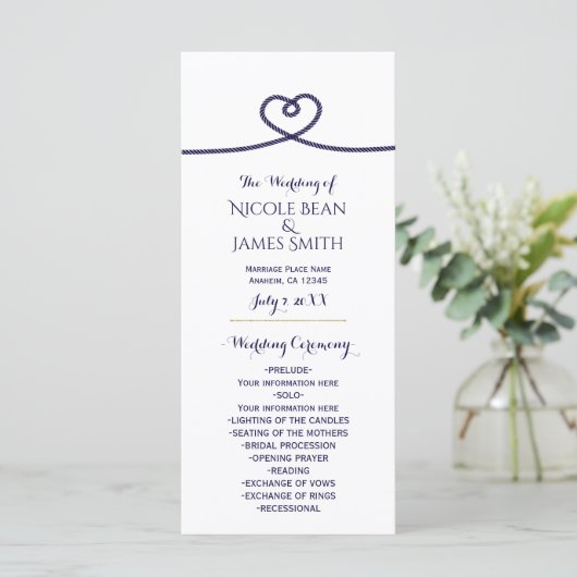 Nautische koppelverkoop van de Knot Heart Wedding  Programmakaart (Staand voorkant)