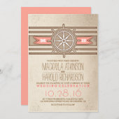 nautische koraal bruiloft uitnodiging (Voorkant / Achterkant)