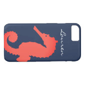 Nautische koraal roze zeepaardje & naam Case-Mate iPhone case (Achterkant (Horizontaal))