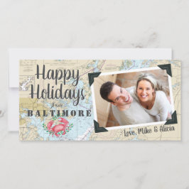 Nautische krab + Chesapeake Maryland Bay foto Feestdagenkaart