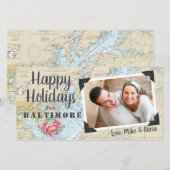 Nautische krab + Chesapeake Maryland Bay foto Feestdagenkaart (Voorkant / Achterkant)