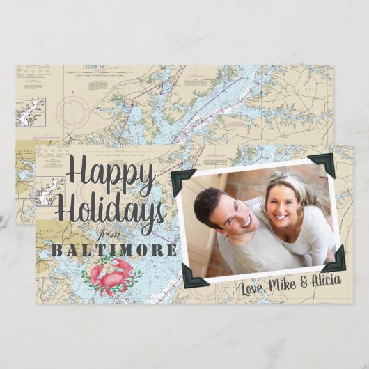 Nautische krab + Chesapeake Maryland Bay foto Feestdagenkaart (Voorkant / Achterkant)