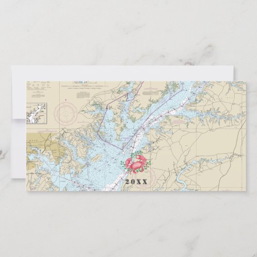 Nautische krab + Chesapeake Maryland Bay foto Feestdagenkaart (Achterkant)