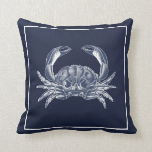 nautische krab marine blauw wit kussen