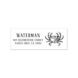 Nautische krab tekening familienaam retouradres rubberstempel
