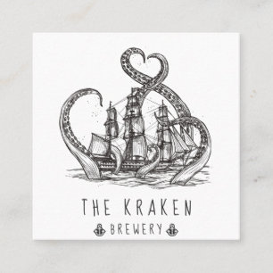 Nautische Kraken Schets Zakelijke Kaart Vierkante Visitekaartje