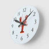 Nautische Kreeft Blauwe Streep Rustieke Decor Ronde Klok (Hoek)