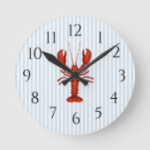 Nautische Kreeft Blauwe Streep Rustieke Decor Ronde Klok (Voorkant)