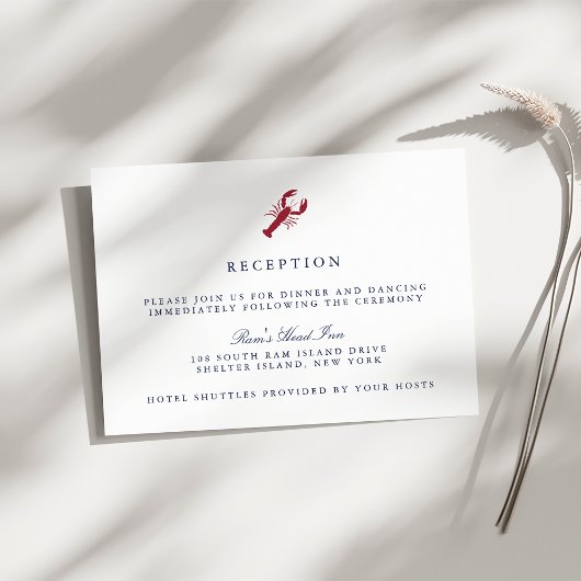 Nautische kreeft bruiloft receptie informatiekaartje