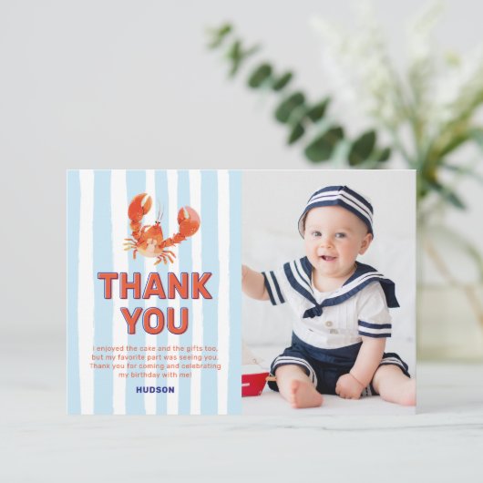 Nautische Kreeft Foto Kinderverjaardag Bedankkaart (Staand voorkant)