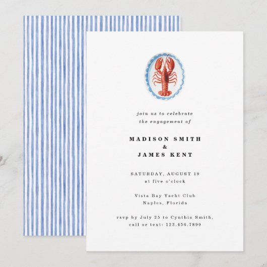 Nautische Kreeft Preppy Wedding Engagement Party Kaart (Voorkant / Achterkant)