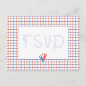 Nautische kreeft rood, blauwe bruiloft RSVP Briefkaart (Voorkant)