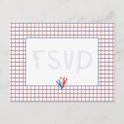 Nautische kreeft rood, blauwe bruiloft RSVP Briefkaart (Voorkant)