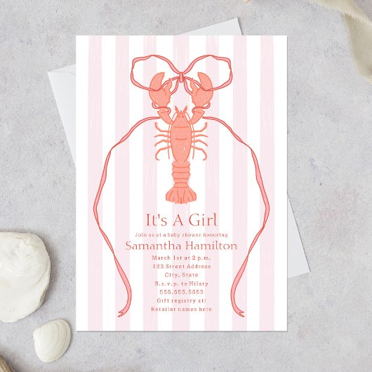 Nautische kreeft Roze strik Het is een meisje Baby Kaart
