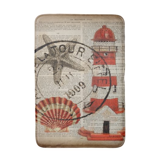 Nautische kunst kuststrand zeeschelp vuurtoren badmat (Voorkant Verticaal)