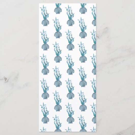 Nautische Kust Blauw Shell Strand Theme Wedding Menu (Achterkant)