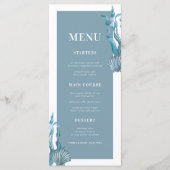 Nautische Kust Blauw Shell Strand Theme Wedding Menu (Voorkant)