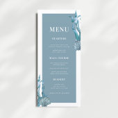 Nautische Kust Blauw Shell Strand Theme Wedding Menu