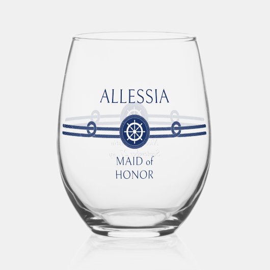 nautische kust bruiloft bruidsmeisje wijnglas zonder voet (Voorkant)