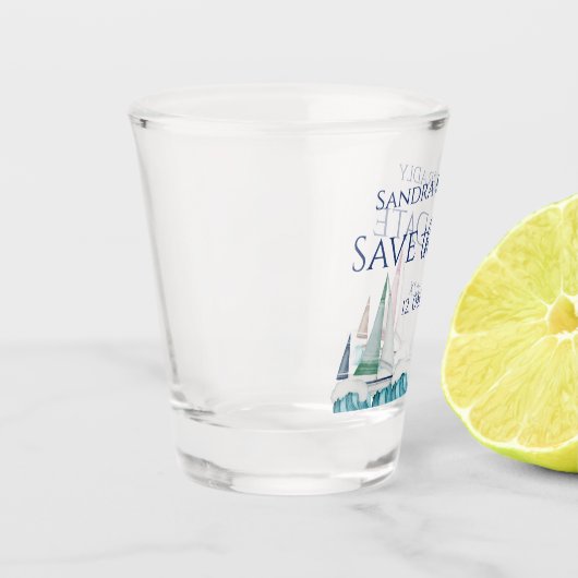 Nautische kust bruiloft Save the date zeilboten Shot Glas (Links)