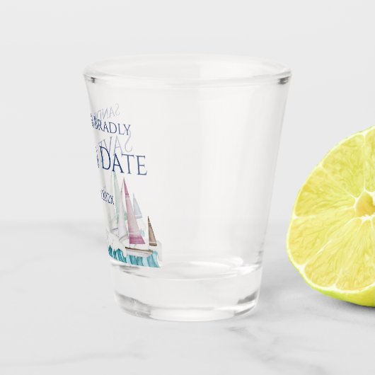 Nautische kust bruiloft Save the date zeilboten Shot Glas (Rechts)