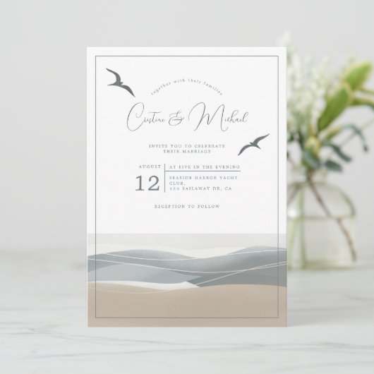 Nautische kust bruiloft uitnodiging (Staand voorkant)