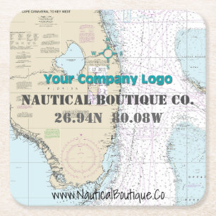 Nautische kust Business Logo Latitude Longitude Kartonnen Onderzetters
