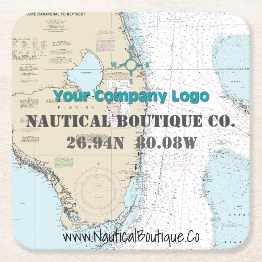 Nautische kust Business Logo Latitude Longitude Kartonnen Onderzetters (Voorkant)